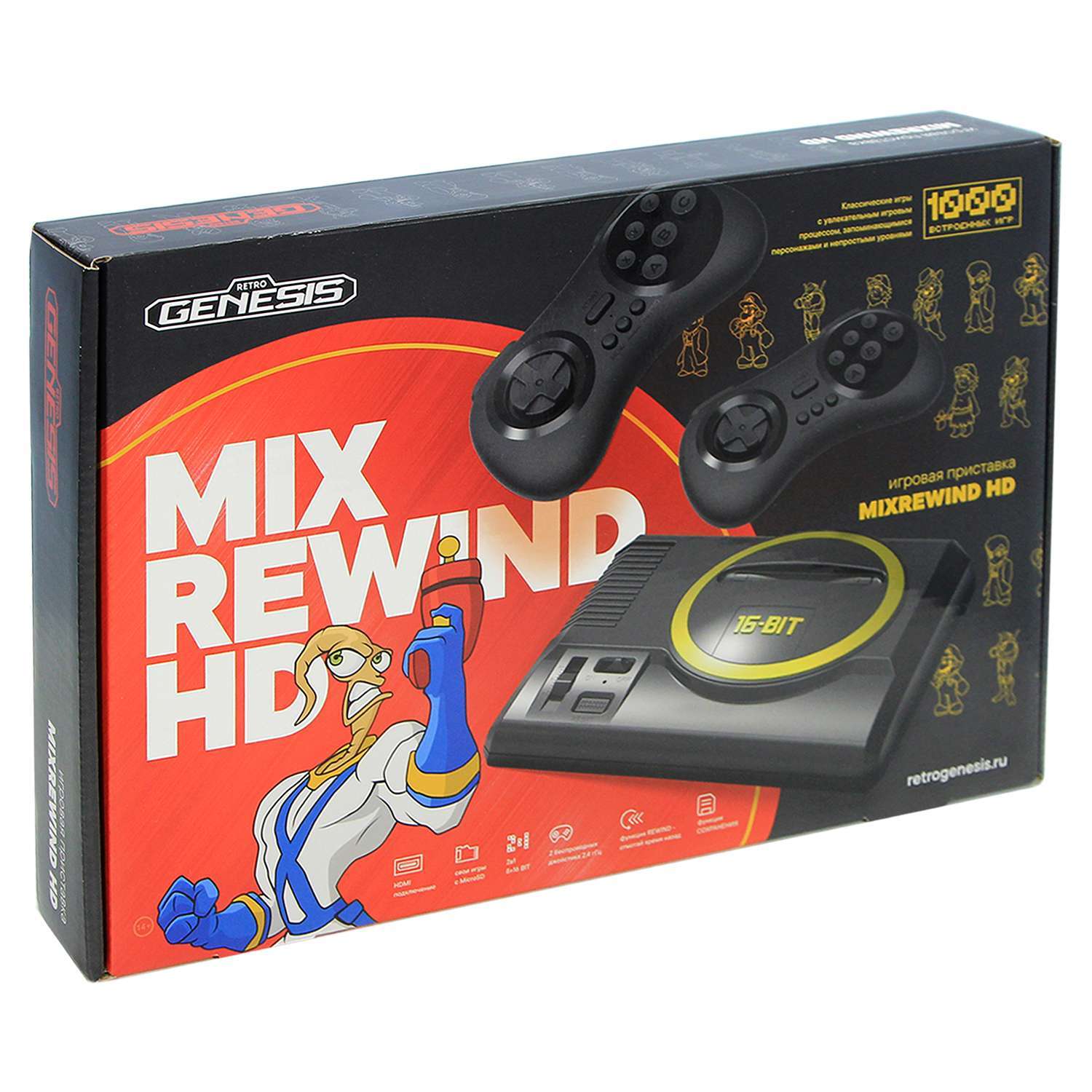 картинка Retro Genesis MixRewind HD (1000 игр, 2 беспр.дж., HDMI, 8+16Bit, Rewind, сохранения, RGP-515) магазин Одежда+ являющийся официальным дистрибьютором в России 