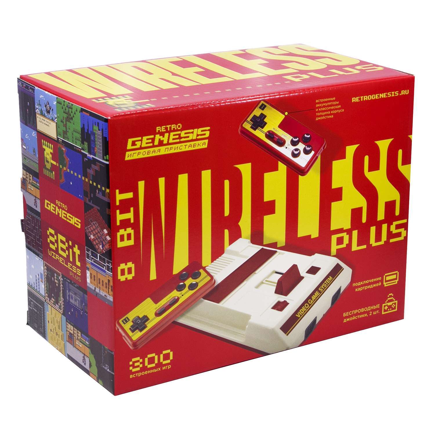 картинка Игровая приставка Retro Genesis 8 Bit Wireless Plus + 300 игр (модель: C-56A, Серия: C-50, AV кабель, 2 беспроводных аккумуляторных джойстика) магазин Одежда+ являющийся официальным дистрибьютором в России 