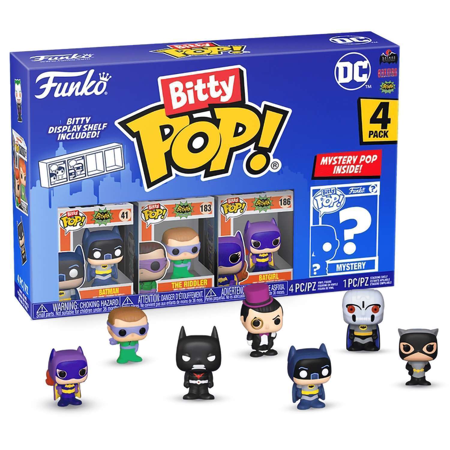 картинка Фигурка Funko Bitty POP! DC Comics S4 Batman+The Riddler+Batgirl+Mystery (1 of 4) 4PK 71314 магазин Одежда+ являющийся официальным дистрибьютором в России 