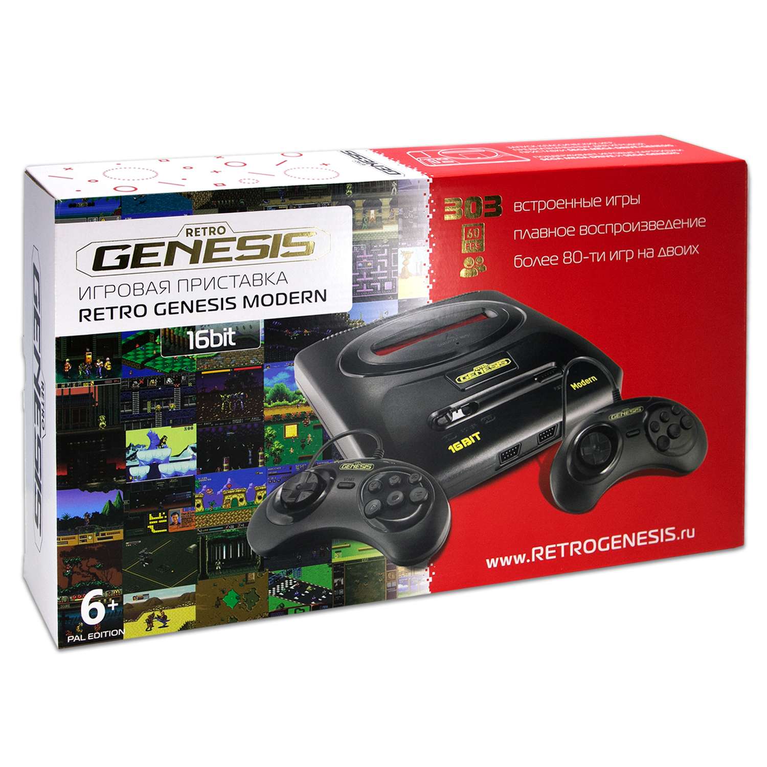 картинка SEGA Retro Genesis Modern (Pal) + 303 игры + 2 джойстика  магазин Одежда+ являющийся официальным дистрибьютором в России 