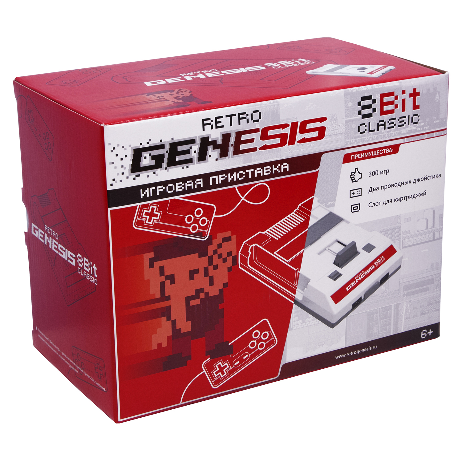 картинка Игровая приставка Retro Genesis 8 Bit Classic + 300 игр (модель: C-56, Серия: C-50, AV кабель, 2 проводных джойстика) магазин Одежда+ являющийся официальным дистрибьютором в России 