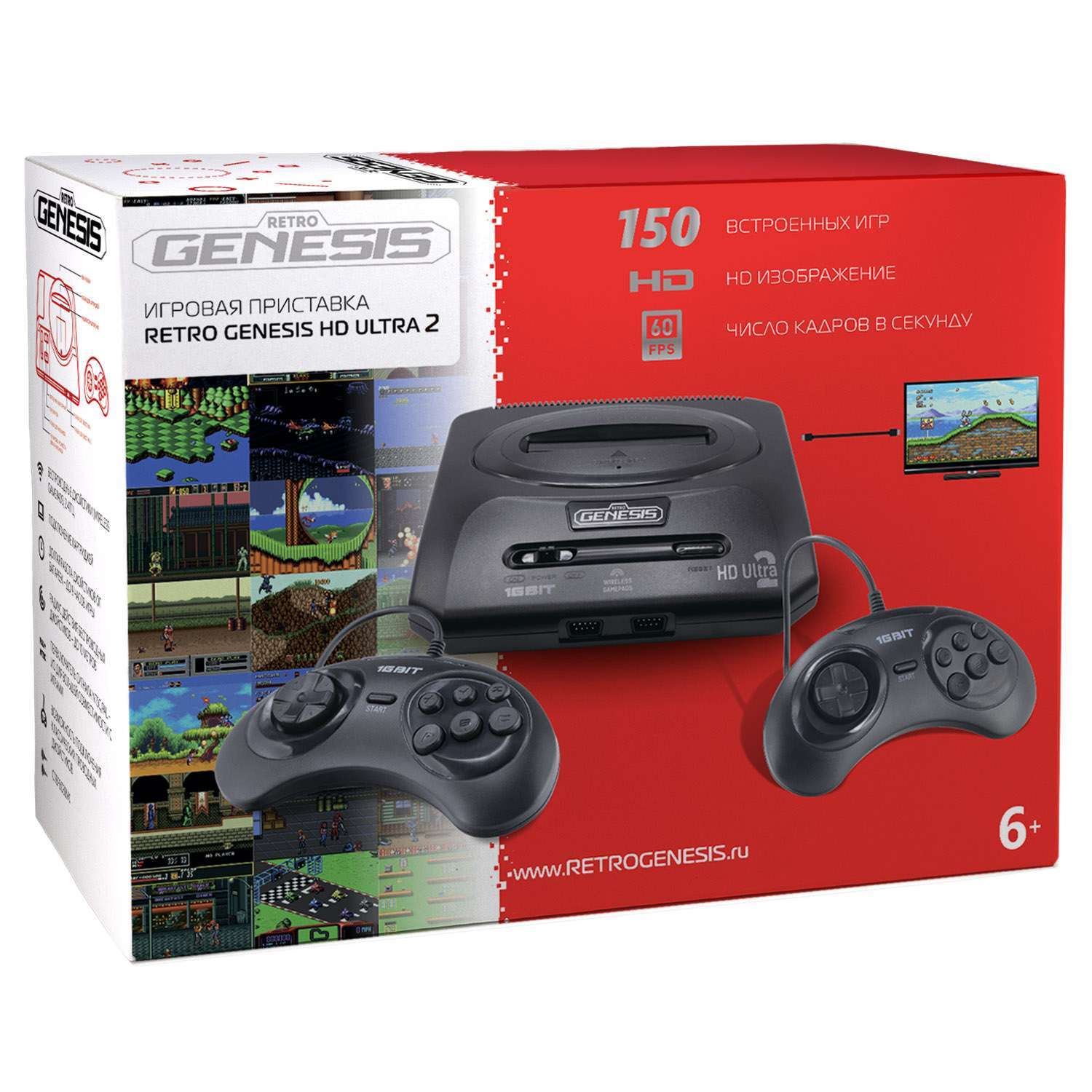 картинка Игровая приставка SEGA Retro Genesis HD Ultra 2 + 150 игр ZD-07A (2 проводных джойстика, HDMI кабель) магазин Одежда+ являющийся официальным дистрибьютором в России 