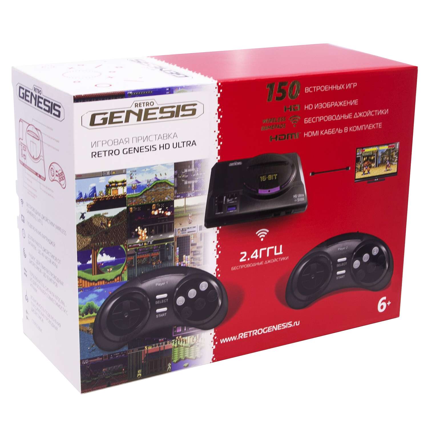 картинка Игровая приставка SEGA Retro Genesis HD Ultra + 150 игр ZD-06a (2 беспроводных 2.4 ГГц джойстика, HDMI кабель) магазин Одежда+ являющийся официальным дистрибьютором в России 