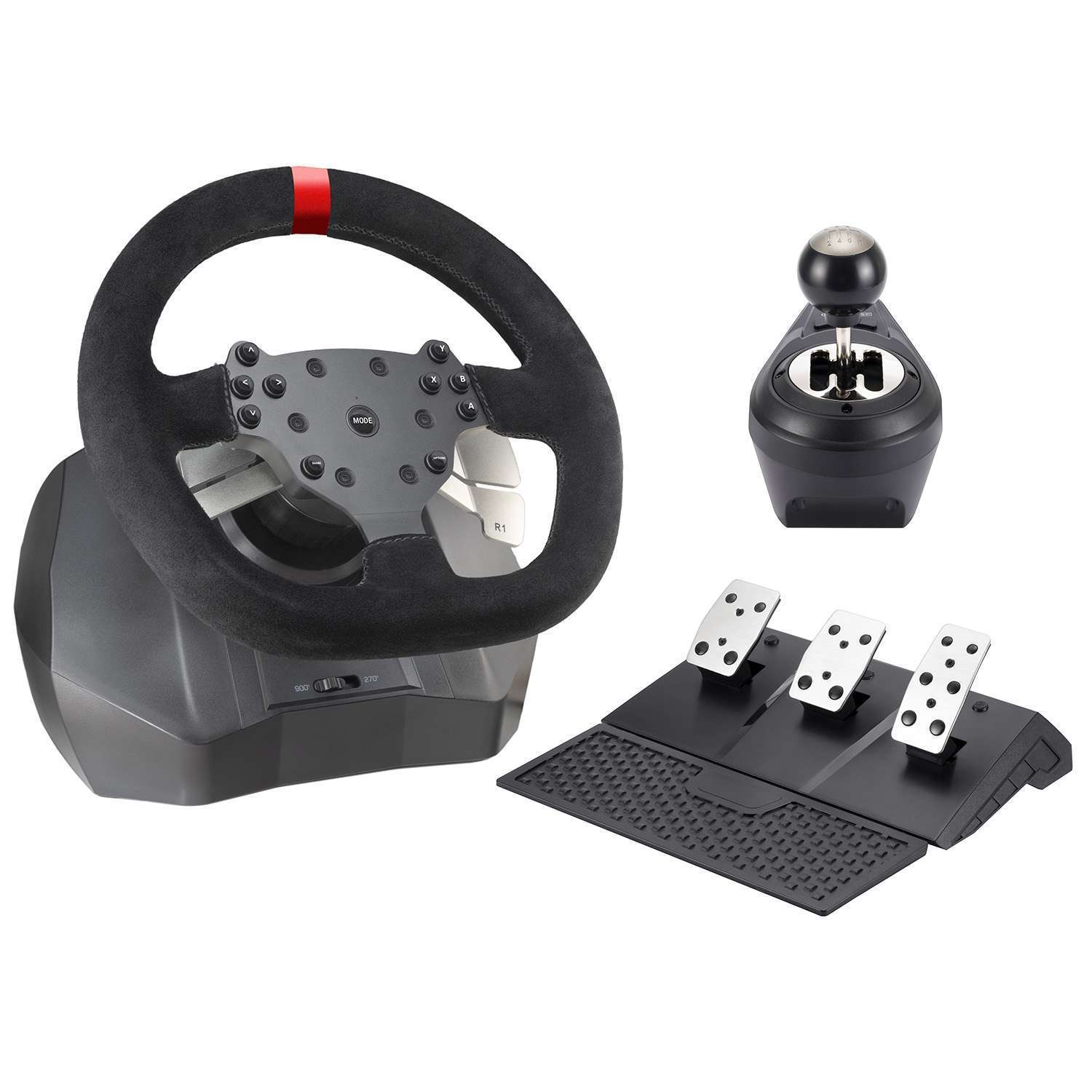 картинка Игровой руль Artplays V-1200 Pro для PS4, PC, Xbox One, Switch. Premium Leather Edition (3-педальный блок, 6-позиционная коробка передач) магазин Одежда+ являющийся официальным дистрибьютором в России 