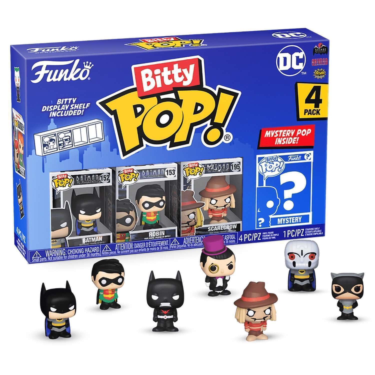 картинка Фигурка Funko Bitty POP! DC Comics S1 Batman+Robin+Scarecrow+Mystery (1 of 4) 4PK 71311 магазин Одежда+ являющийся официальным дистрибьютором в России 