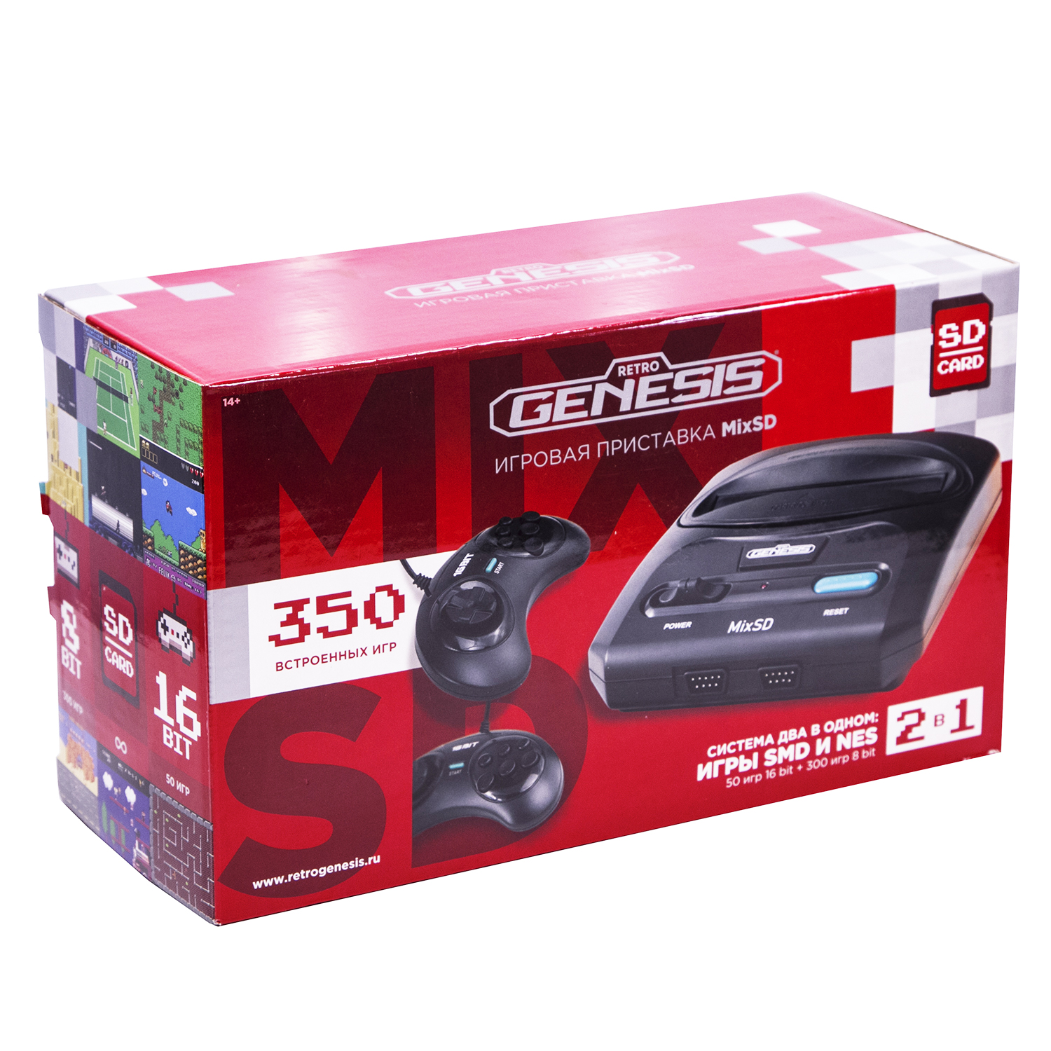 картинка Игровая приставка Retro Genesis MixSD (8+16Bit) + 350 игр ( модель: ZD-01D, серия: ZD-00, AV кабель, microSD слот, 2 проводных джойстика) магазин Одежда+ являющийся официальным дистрибьютором в России 