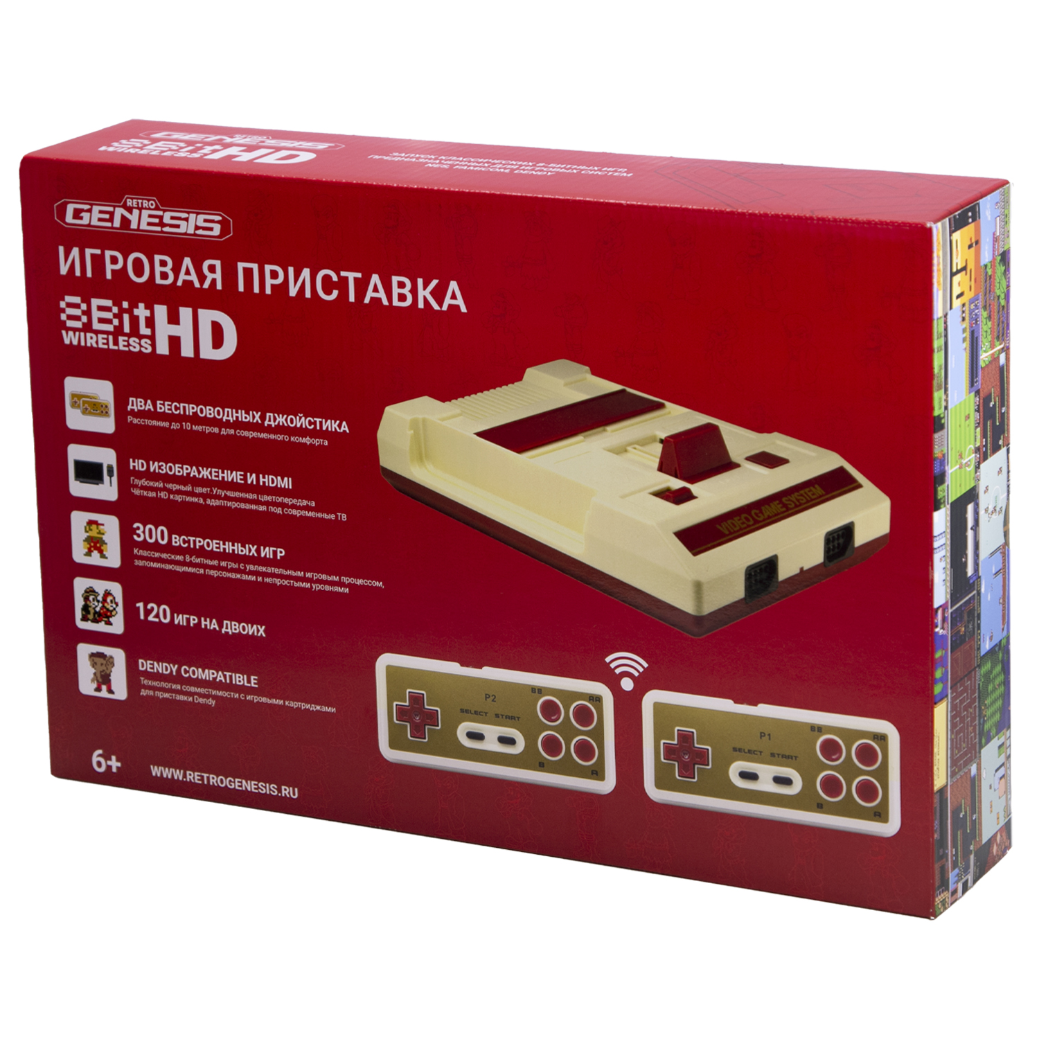 картинка Игровая приставка Retro Genesis 8 Bit HD Wireless + 300 игр (модель: C-37, Серия: C-30, HDMI кабель, 2 беспроводных джойстика) магазин Одежда+ являющийся официальным дистрибьютором в России 