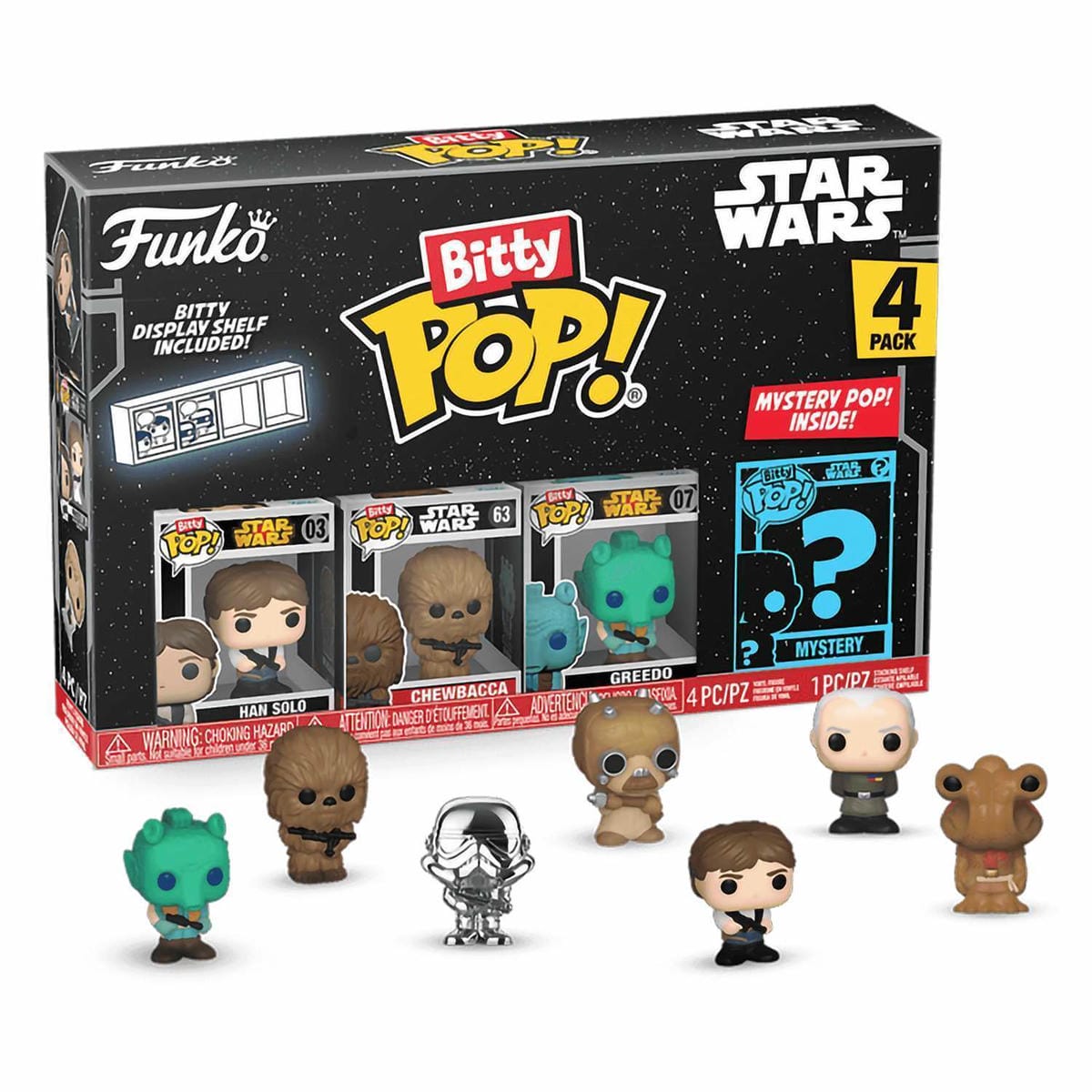 картинка Набор Funko Bitty POP! Star Wars S3 Han Solo+Chewbacca+Greedo+Mystery (1 of 4) 4шт 71513 магазин Одежда+ являющийся официальным дистрибьютором в России 